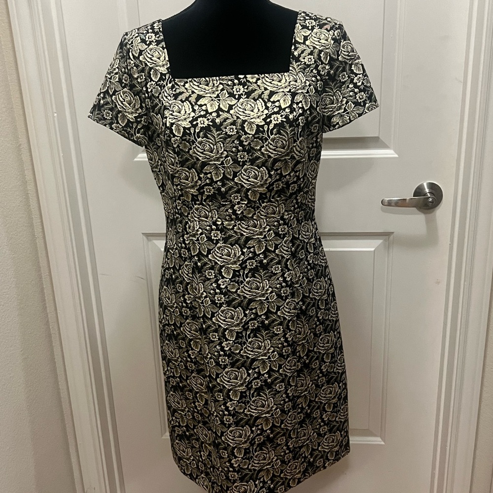 Brooks Brothers Gold Sheath Midi Dress with Square Neck